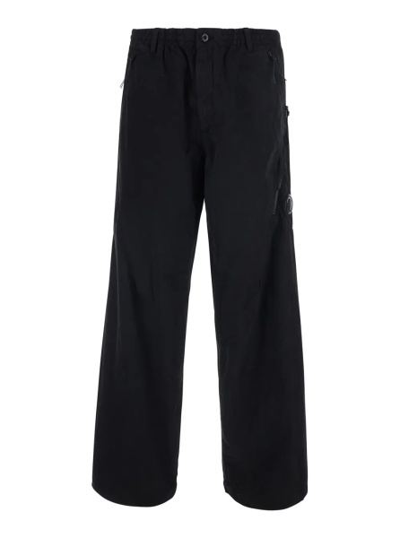 Pantaloni Black Cargo Pants with Logo Patch on the Side and Elastic Waist in Cotton for Men
