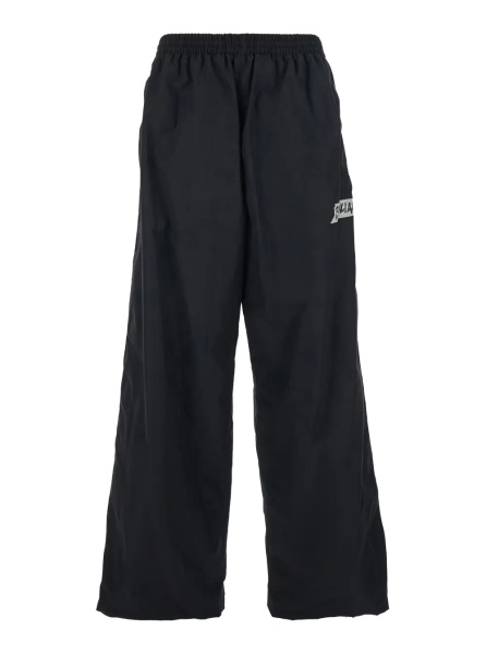 Pantaloni Black Cotton Blend Pants with Elastic Waist and Logo for Men