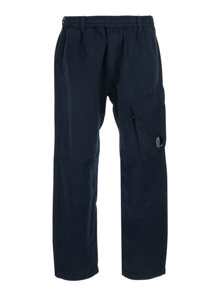 Pantaloni Blue Pants with elasticated waist and a cargo pocket in Cotton and Linen blend for Men