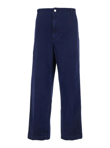 Pantaloni Blue Pants with One Patch Pocket on the Rear and Logo Lettering on the Rear in Cotton Canvas Man