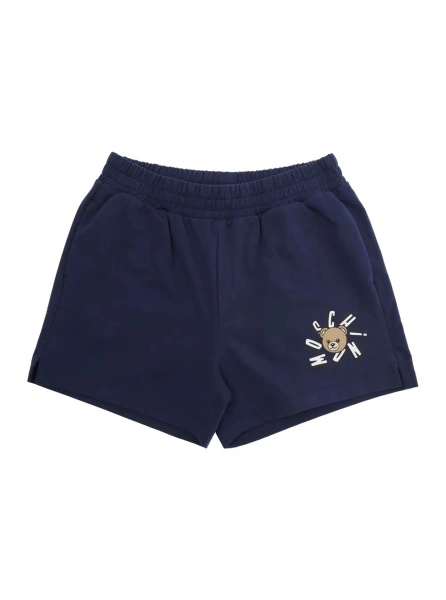 Pantaloni Blue Shorts with Elastic Waist and Front Logo in Cotton for Girls