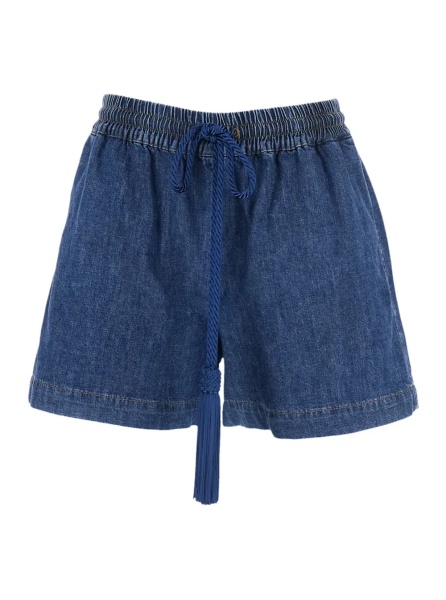 Pantaloni Blue Shorts with Welt Pockets and Front Closure in Cotton