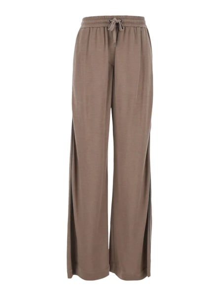 Pantaloni Brown Pants with elasticated waist and drawstring with Monil detail on the side in cotton and silk blend for women
