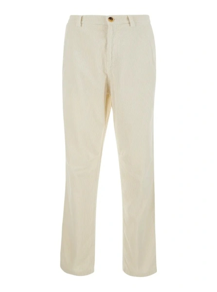 Pantaloni Brunello Cucinelli bej din catifea reiata