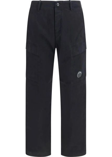 Pantaloni casual C.P. Company negri din bumbac si satin
