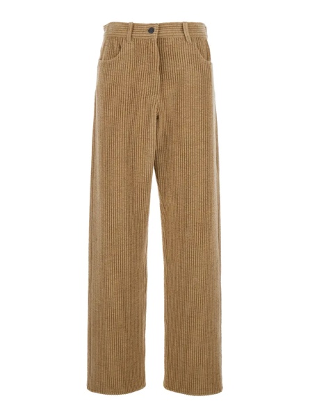 Pantaloni 'Clair' Beige Pants with Belt Loops in Corduroy Woman