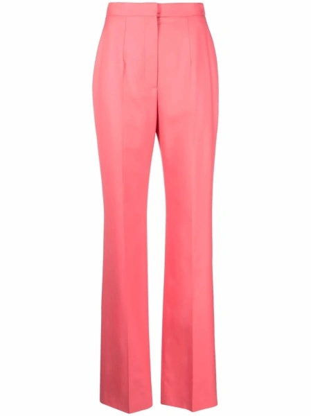 Pantaloni drepti Alexander McQueen roz din lana