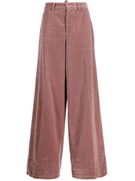 Pantaloni evazati DSQUARED2 roz din fibre metalice si bumbac