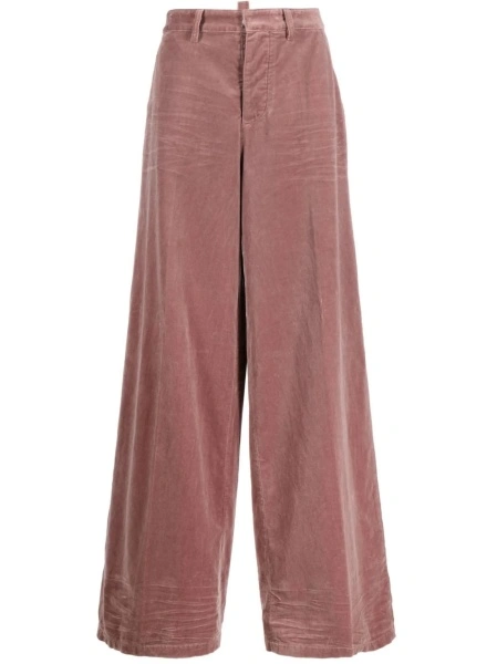 Pantaloni evazati DSQUARED2 roz din fibre metalice si bumbac