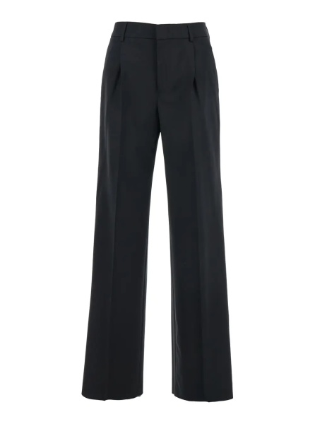Pantaloni High-Waisted Pants with Pleated Details in Black Stretch Wool for Women