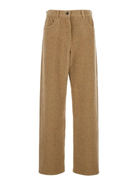 Pantaloni THE ROW bej din catifea reiata