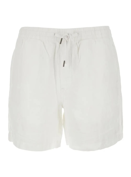Pantaloni White bermuda shorts with elasticated waist and tone-on-tone Pony embroidery in linen for men