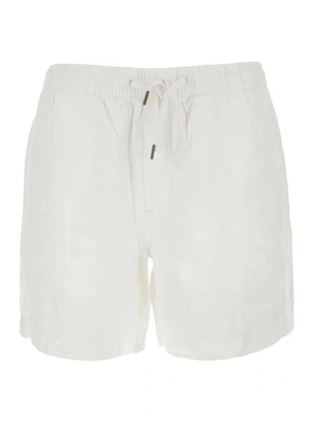 Pantaloni White bermuda shorts with elasticated waist and tone-on-tone Pony embroidery in linen for men
