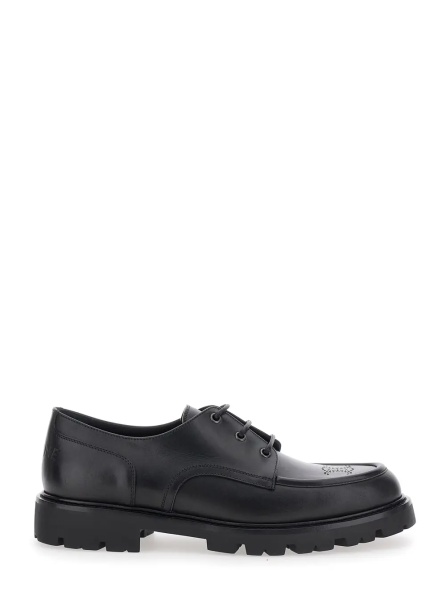 Pantofi Black Lace-Up Derby Shoes with Triomphe Logo in Leather Man