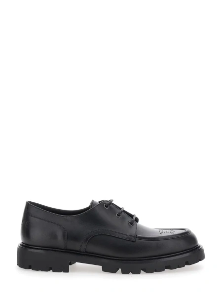 Pantofi Black Lace-Up Derby Shoes with Triomphe Logo in Leather Man