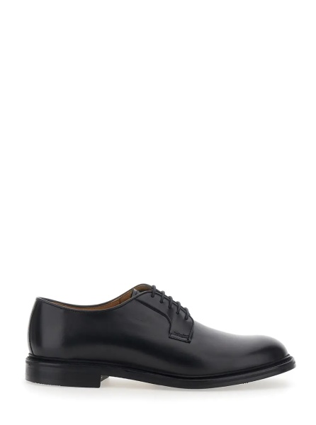 Pantofi Black lace-up shoe with rounded toe and front laces in leather for men