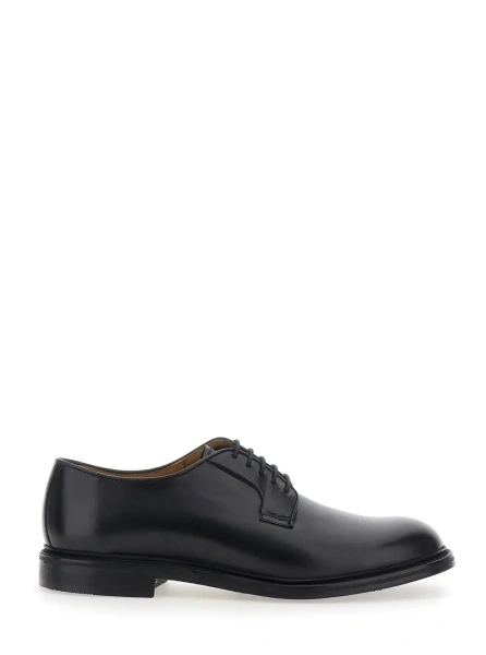 Pantofi Black lace-up shoe with rounded toe and front laces in leather for men