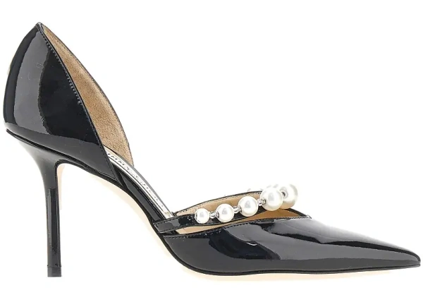 Pantofi cu toc Jimmy Choo negri din piele lacuita 'Aurelie 85'