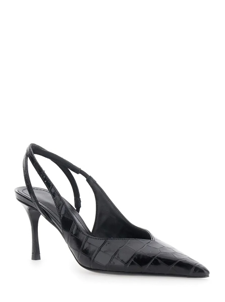 Pantofi 'Dafne' Black Pumps with High Heel and Crocodile Effect in Leather for Women