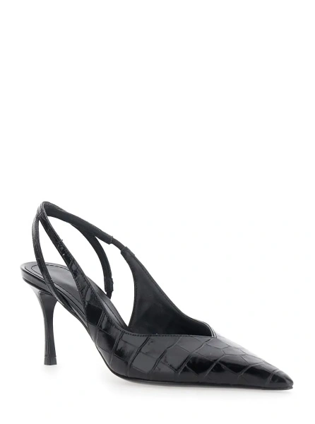 Pantofi 'Dafne' Black Pumps with High Heel and Crocodile Effect in Leather for Women