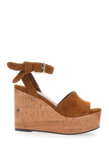 Pantofi 'Jori' Brown Wedges with Ankle Strap Closure and High Heel in Leather Woman