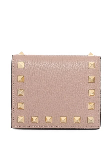 Portofel Valentino Garavani Rockstud roz din piele
