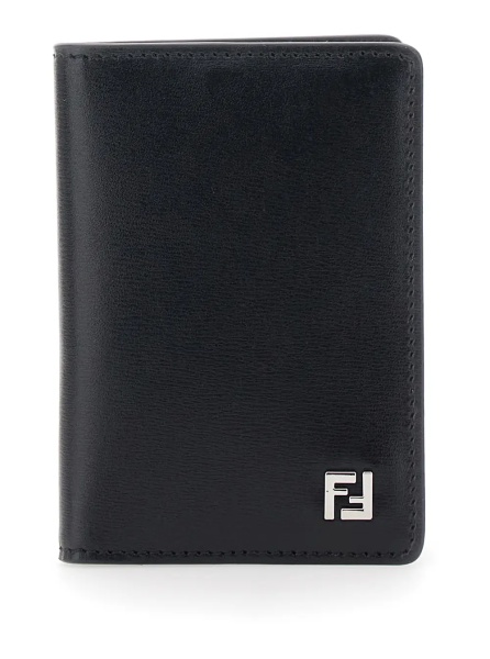 Portofele Black Card Holder with FF Logo Plate on the Front and Rectangular Design in Leather Man