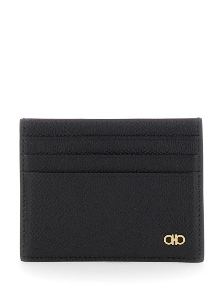 Portofele Black Card Holder with Micro Gancini on the Front and Logo Lettering on the Rear in Grained Leather Man