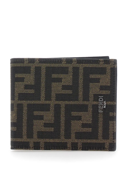 Portofele Brown and Tobacco Leather Bi-Fold Wallet with Fendi Roma Lettering for Men