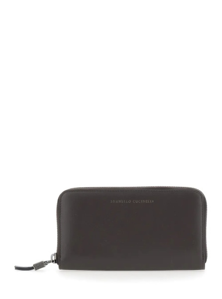 Portofele Brown Wallet with Embossed Logo Lettering on the front in leather for women