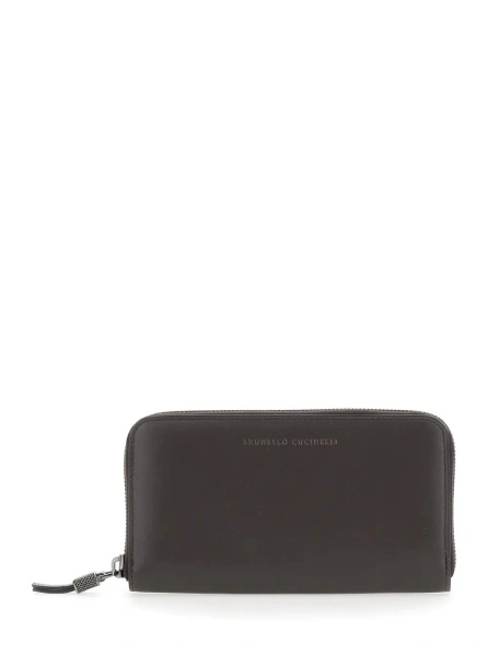 Portofele Brown Wallet with Embossed Logo Lettering on the front in leather for women