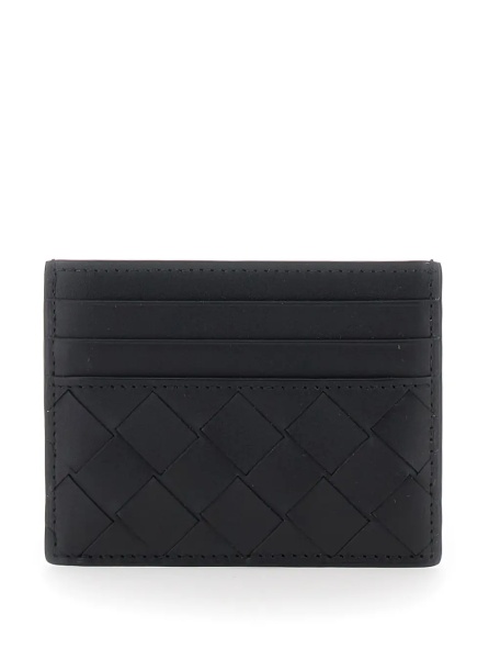 Portofele Card holder with Intreccio Motif in Black Leather for Men