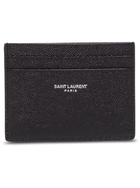 Portofele Card holder with Logo Embossed in Black Leather for Men