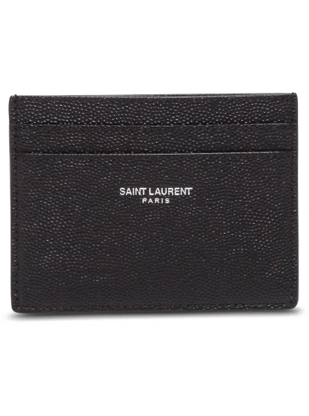 Portofele Card holder with Logo Embossed in Black Leather for Men