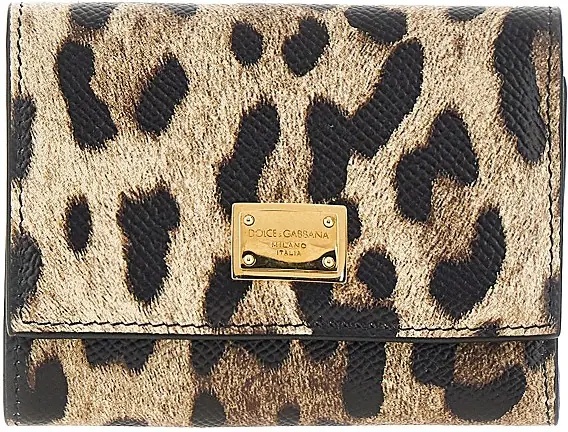 Portofele Leopard-print leather french flap wallet