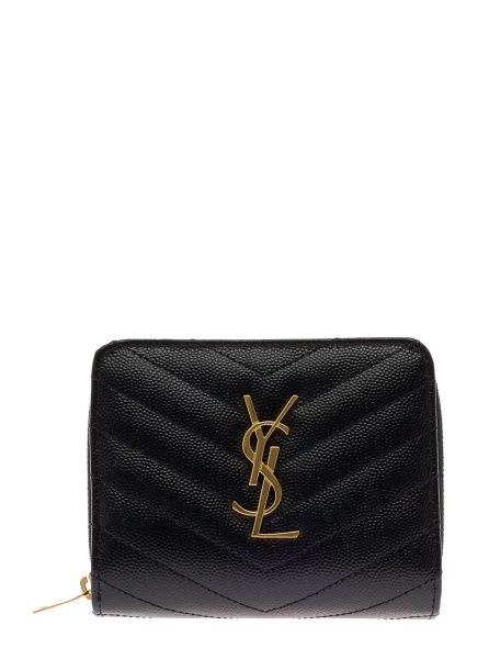 Portofele Wallet with Cassandre Plate on the Front in Black Leather for Women
