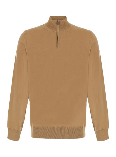 Pulover Beige Sweater with half zip closure on the front in wool for men
