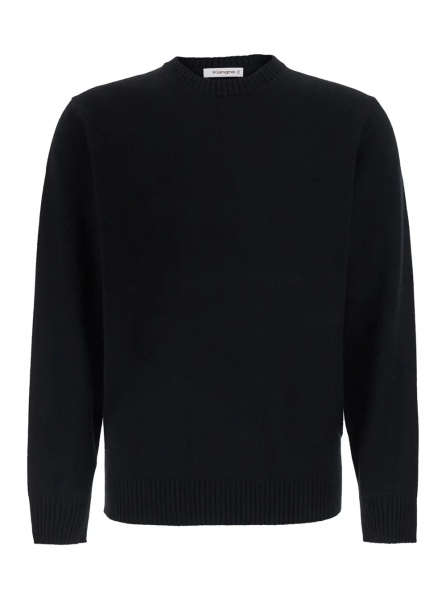 Pulover Black Crew neck sweater with ribbed finishes in Blend wool and cashmere for men