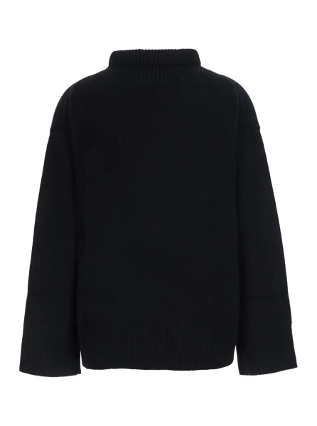 Pulover Black Turtleneck Sweater with Ribbed Trims and Dropped Shoulders in Cashmere for Women