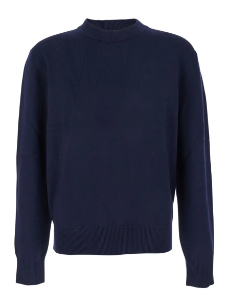 Pulover Blue Crew Neck Sweater with Dropped Shoulder in Wool Blend Man