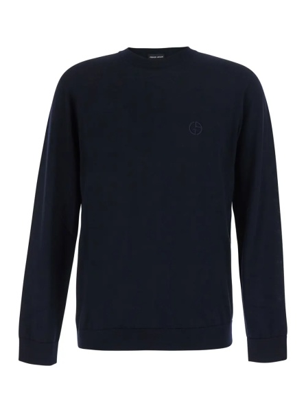 Pulover Blue Crewneck sweater with logo embroidery on the front in wool for men