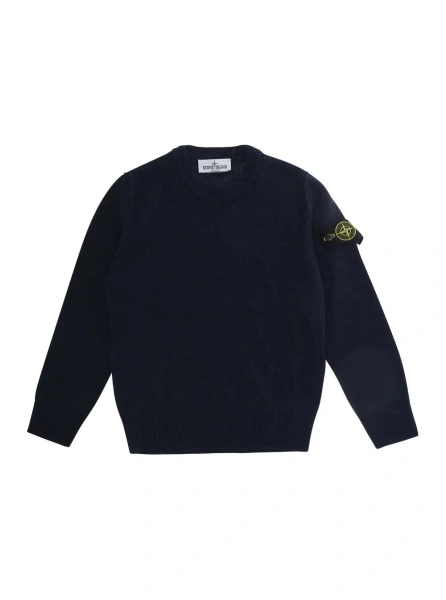 Pulover Blue Crewneck sweater with logo patch on the sleeve in wool Boy