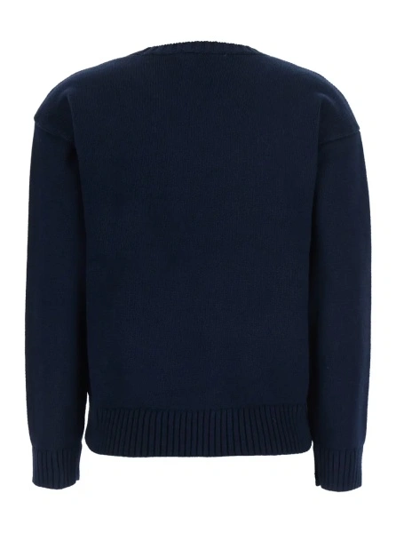Pulover Blue sweater with ribbed knit and embroidered logo on the front in cotton women