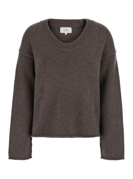 Pulover Brown Sweater with Wide Neck and Tone-on-Tone Mini Logo in Cashmere for Women