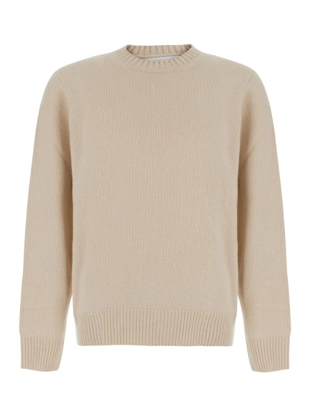 Pulover Cream white Crew Neck Sweater with Long Sleeves in Cashmere for Women
