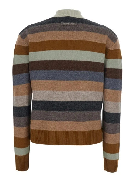 Pulover Multicolor Sweater with Striped Design and Back Logo Patch in Wool Woman