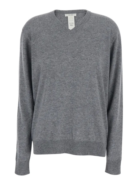 Pulover NIAN TOP Gray Cashmere Long Sleeve Round Neck Sweater for Women