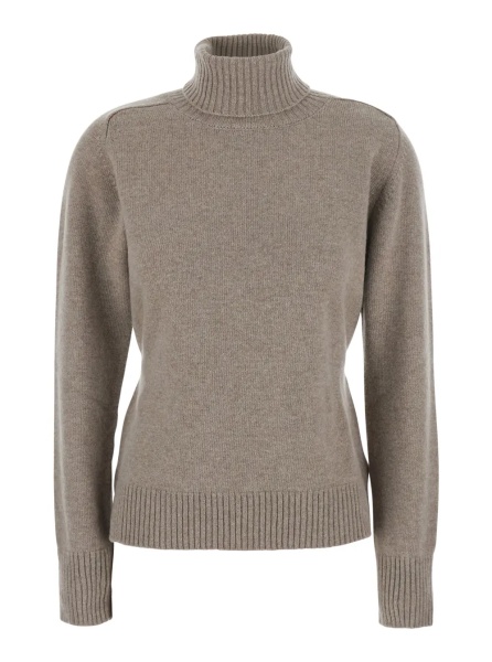 Pulover P.A.R.O.S.H. Beige High Neck Sweater with Adjustable Knot at the Back in Wool Women