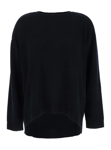 Pulover P.A.R.O.S.H. Black Crewneck Sweater with Asymmetric Hem in Wool and Cashmere Woman