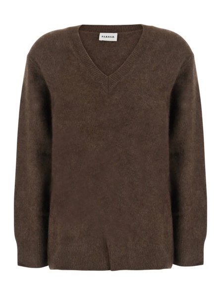 Pulover P.A.R.O.S.H. Brown V-Neck Sweater with Long Sleeves in wool for Women
